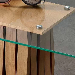 Tavolo da pranzo in vetro e legno massello made in Italy, Egisto