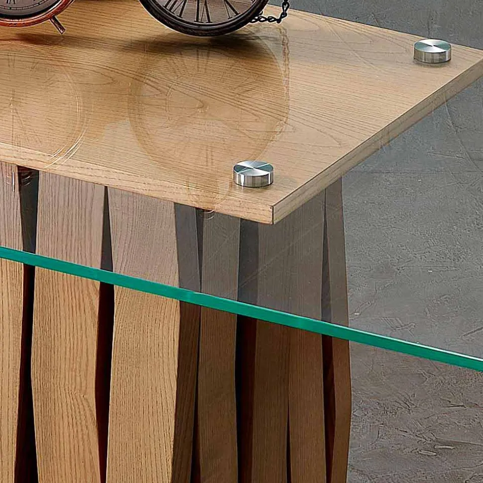 Tavolo da pranzo in vetro e legno massello made in Italy, Egisto