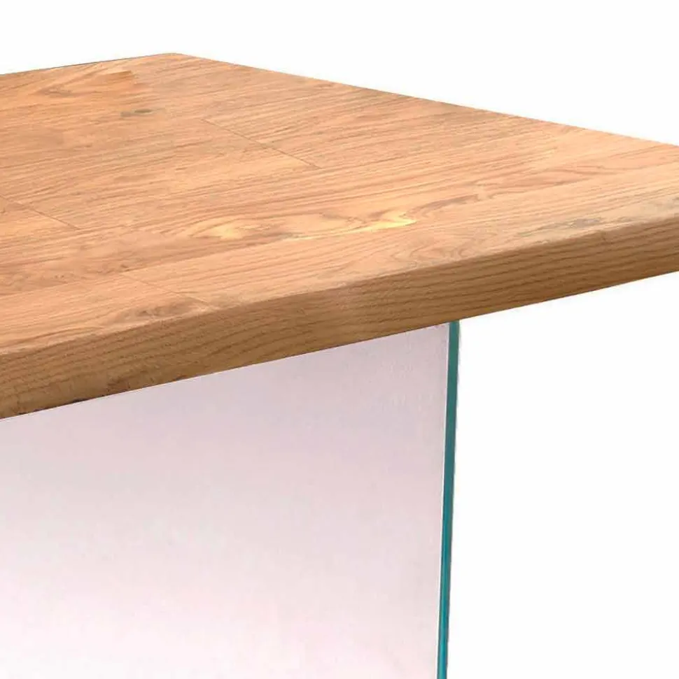 Tavolo da pranzo moderno in impiallacciato rovere, gambe in vetro - Nico