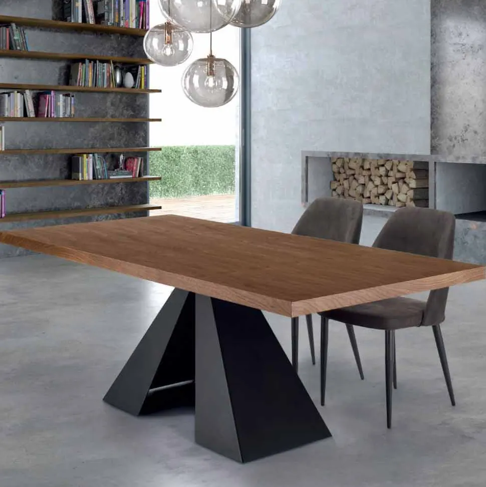 Tavolo da Pranzo Moderno in Legno e Acciaio Made Italy, 10 Posti – Dalmata