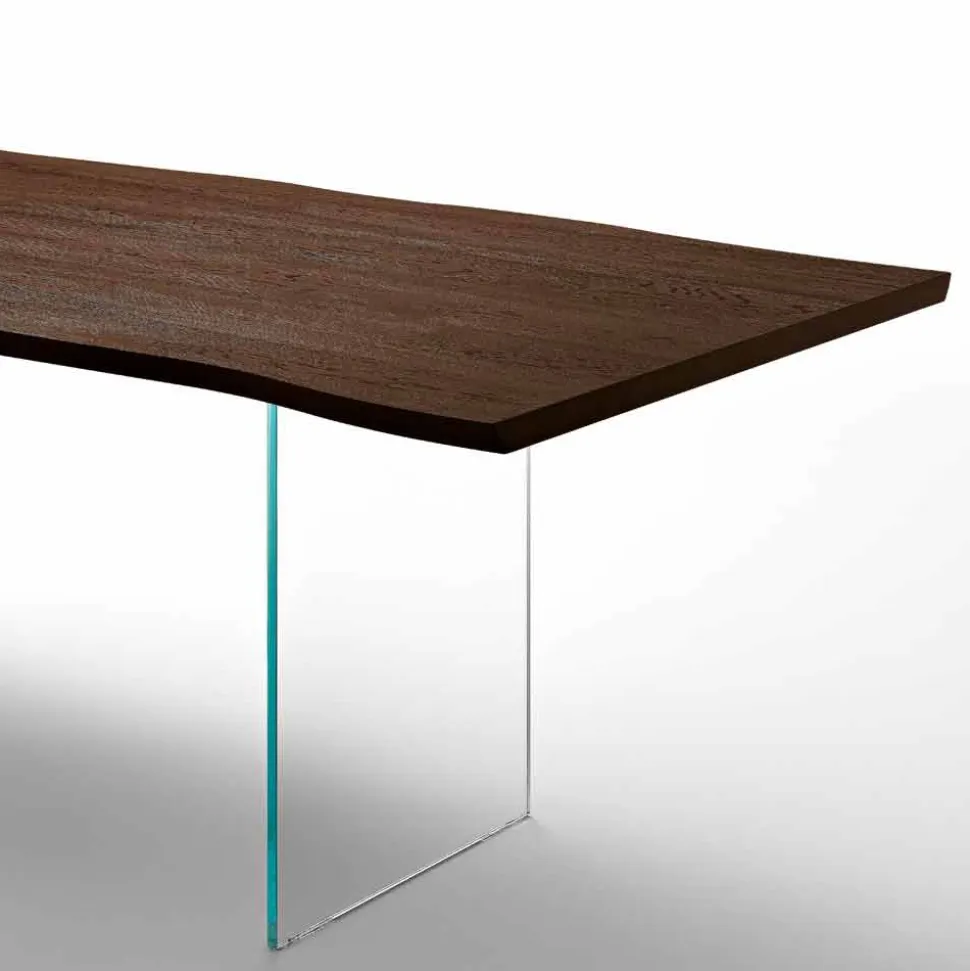 Tavolo da pranzo moderno 100x200cm in legno con gambe in vetro Flora