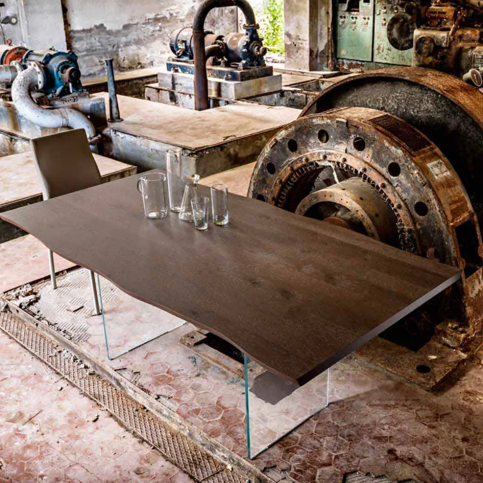 Tavolo da pranzo moderno 100x200cm in legno con gambe in vetro Flora