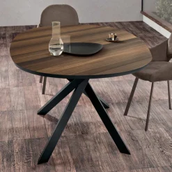 Tavolo da Pranzo Ovale in Rovere Impiallacciato e Base in Metallo Nera - Domo