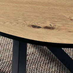 Tavolo da Pranzo Ovale in Rovere Impiallacciato e Base in Metallo Nera - Domo