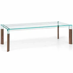 Tavolo da Pranzo Piano in Vetro e Base Legno Massello Made in Italy - Presino