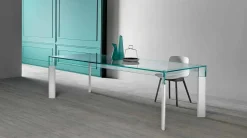Tavolo da Pranzo Piano in Vetro e Base Legno Massello Made in Italy - Presino