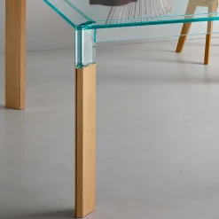 Tavolo da Pranzo Piano in Vetro e Base Legno Massello Made in Italy - Presino