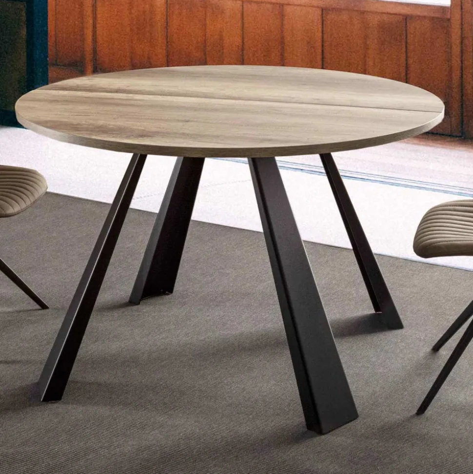 Tavolo da Pranzo Rotondo Allungabile Fino a 370 cm in Legno e Metallo - Caimano