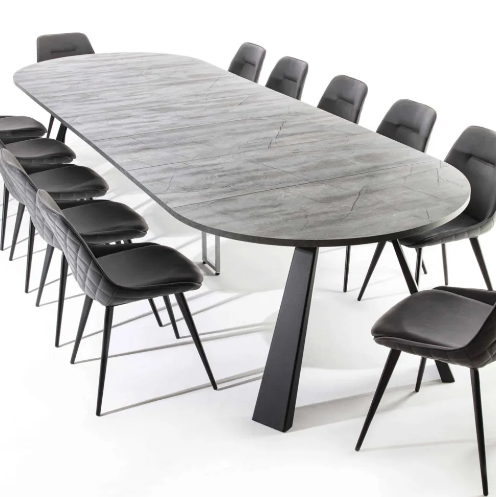 Tavolo da Pranzo Rotondo Allungabile Fino a 370 cm in Legno e Metallo - Caimano