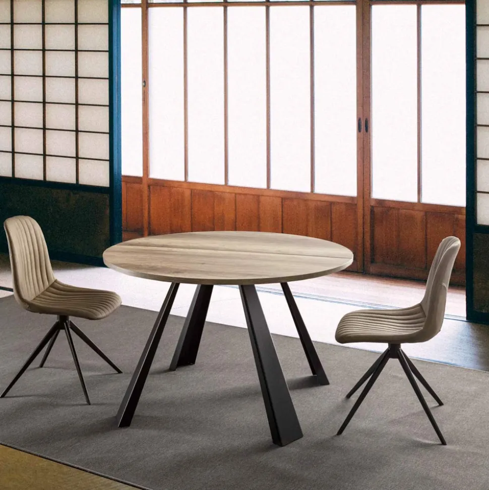 Tavolo da Pranzo Rotondo Allungabile Fino a 370 cm in Legno e Metallo - Caimano