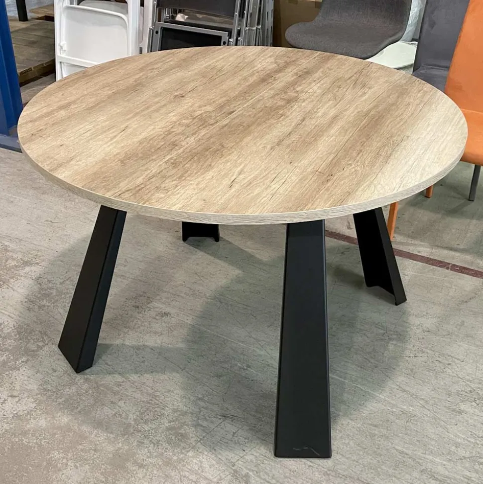 Tavolo da Pranzo Rotondo Allungabile Fino a 370 cm in Legno e Metallo - Caimano