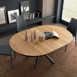 Tavolo da Pranzo Rotondo Allungabile con Piano in Legno Made in Italy - Crodino