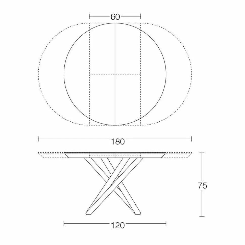 Tavolo da Pranzo Rotondo Allungabile con Piano in Legno Made in Italy - Crodino