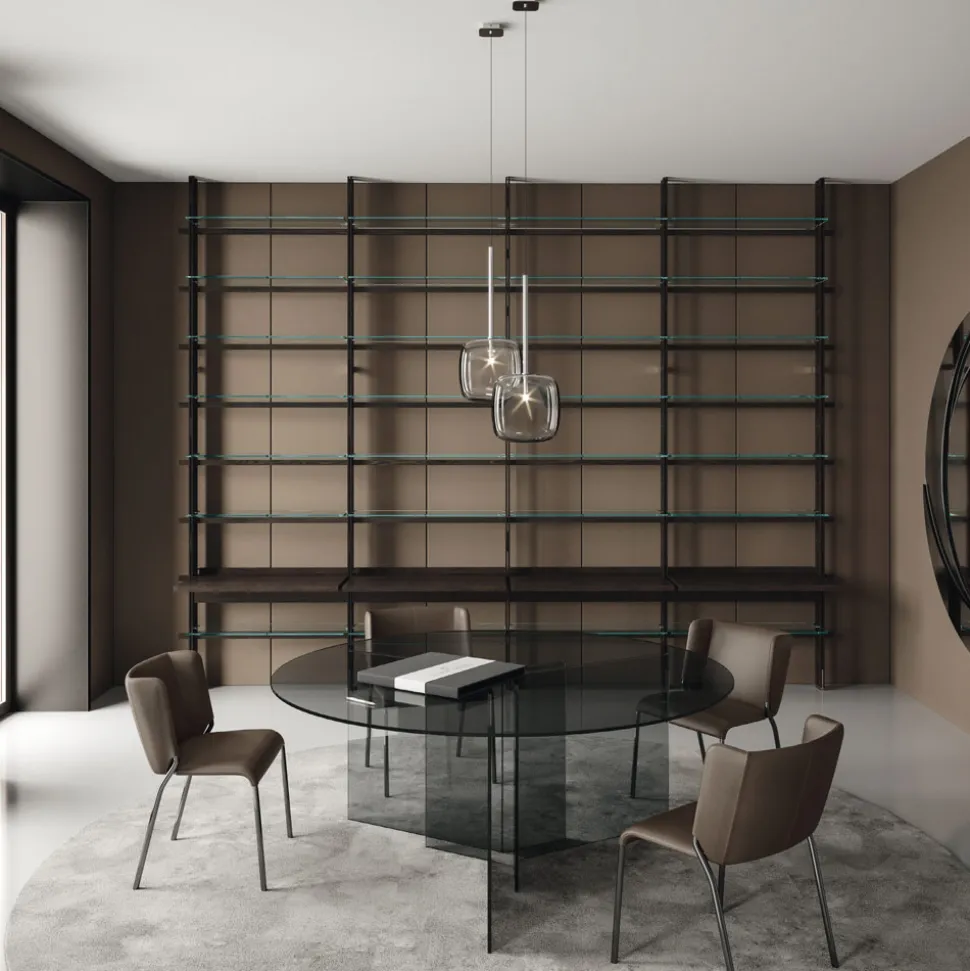 Tavolo da Pranzo Rotondo con Base e Piano in Vetro Made in Italy - Charles