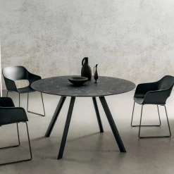 Tavolo da Pranzo Rotondo con Piano in Hpl Stratificato Made in Italy - Lingotto