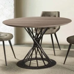 Tavolo da Pranzo Rotondo con Piano in Legno Laminato e Base in Acciaio - Mileto