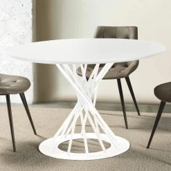 Tavolo da Pranzo Rotondo con Piano in Legno Laminato e Base in Acciaio - Mileto