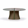 Tavolo da Pranzo Rotondo di Lusso in Gres Lucido e Legno Made in Italy - Madame