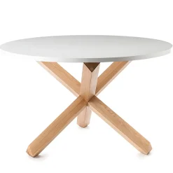 Tavolo da Pranzo Rotondo in Mdf Bianco Opaco e Legno Massello - Dante