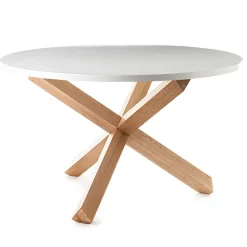 Tavolo da Pranzo Rotondo in Mdf Bianco Opaco e Legno Massello - Dante