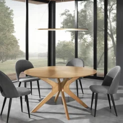Tavolo da Pranzo Rotondo in Mdf Impiallacciato e Legno Massello - Fulmine