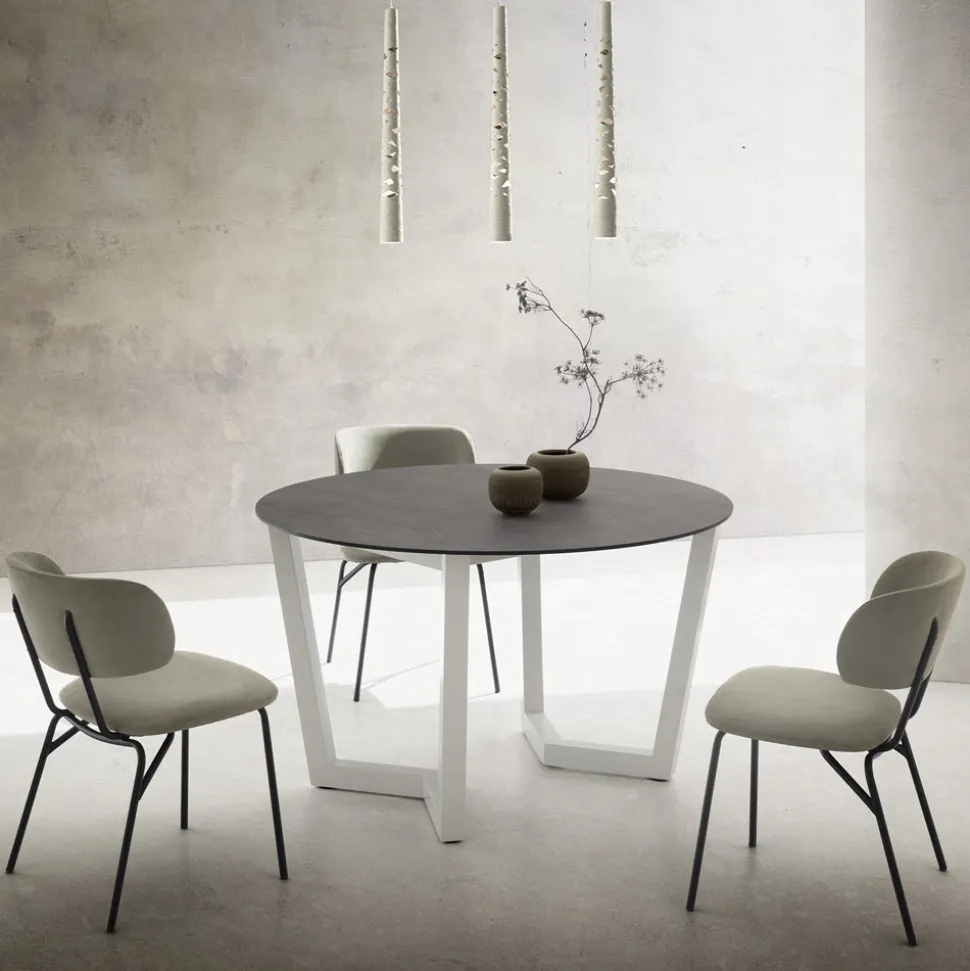 Tavolo da Pranzo Rotondo Metallo e Hpl Stratificato Made in Italy - Bastiano