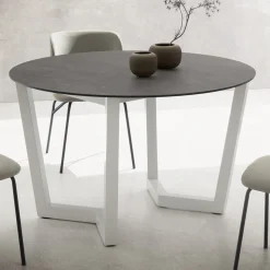 Tavolo da Pranzo Rotondo Metallo e Hpl Stratificato Made in Italy - Bastiano