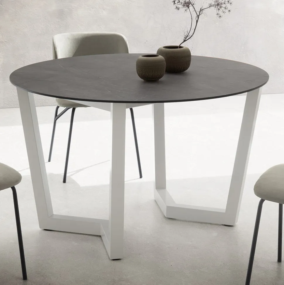 Tavolo da Pranzo Rotondo Metallo e Hpl Stratificato Made in Italy - Bastiano