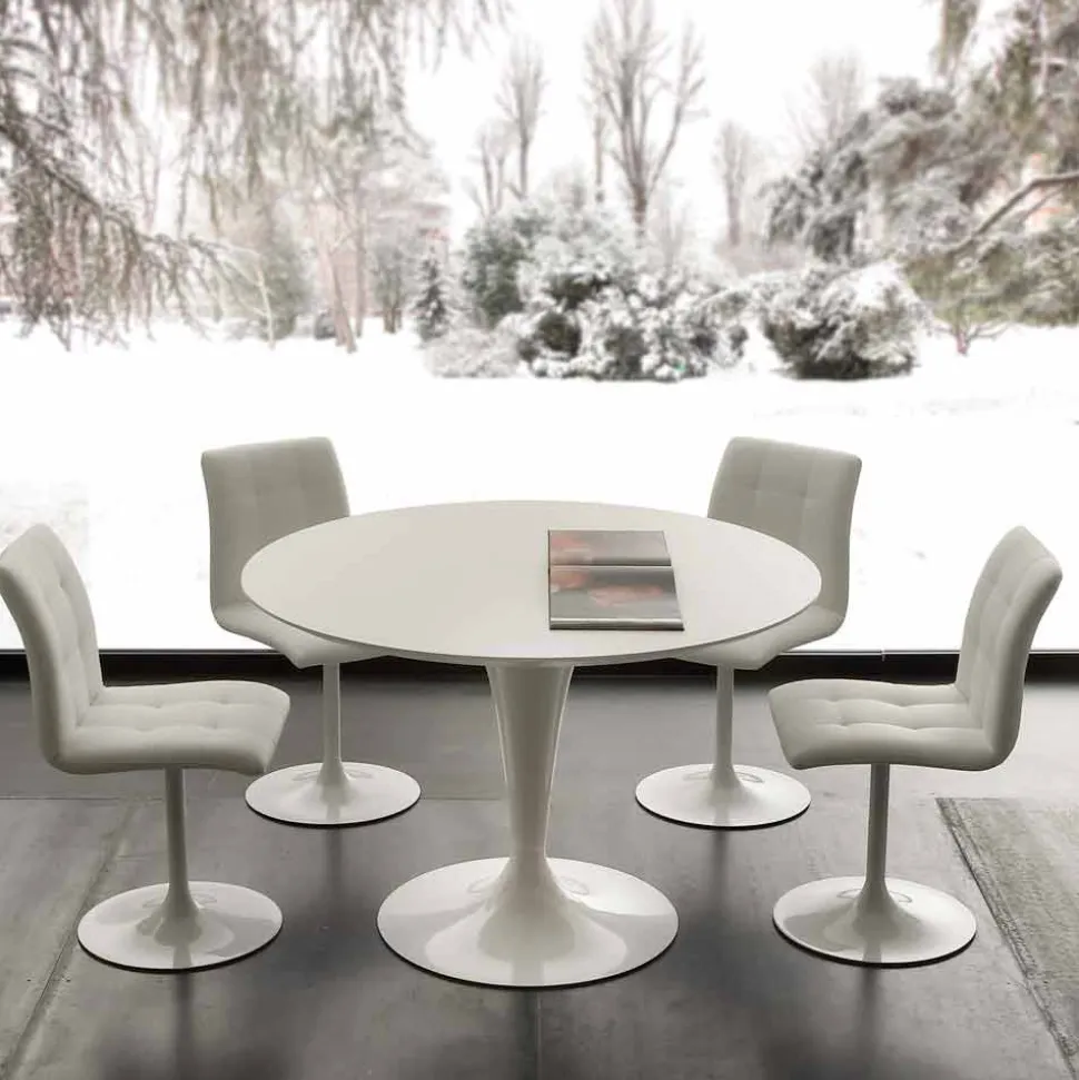 Tavolo da pranzo tondo bianco Topeka, design moderno