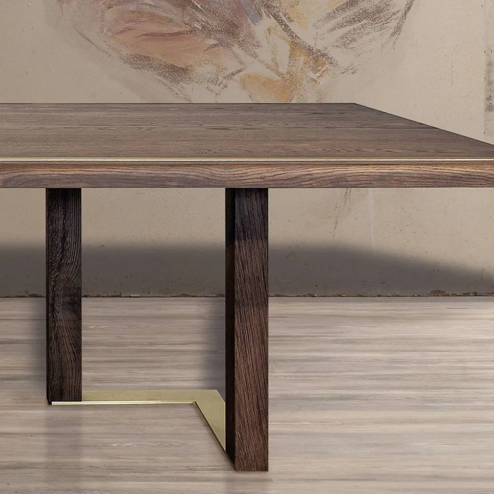 Tavolo da Soggiorno con Struttura in Legno di Rovere Nodato Made in Italy - Giusy