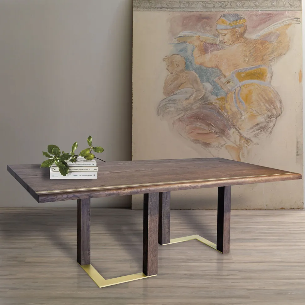 Tavolo da Soggiorno con Struttura in Legno di Rovere Nodato Made in Italy - Giusy