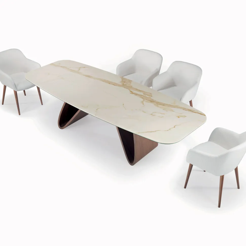 Tavolo da Soggiorno Fisso con Base in Legno Made in Italy - Equatore