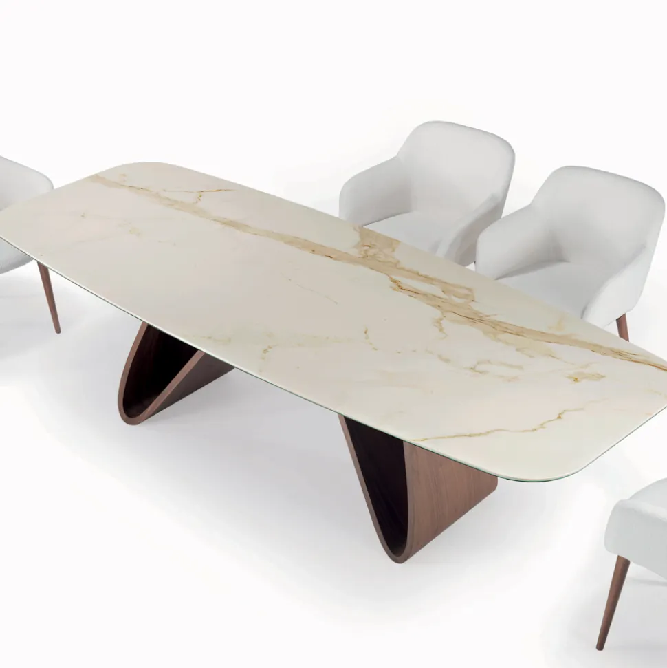 Tavolo da Soggiorno Fisso con Base in Legno Made in Italy - Equatore