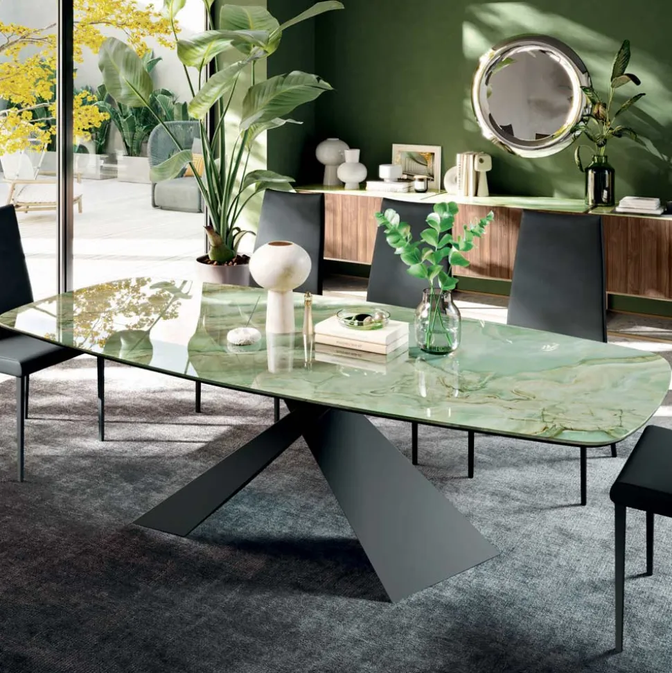 Tavolo da Soggiorno Fisso con Piano in Ceramica Realizzato in Italia - Ferie