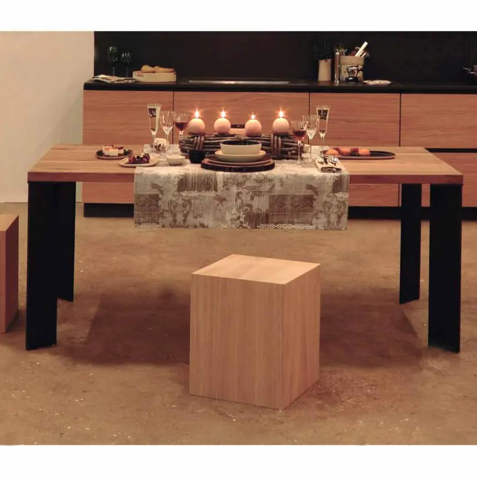 Tavolo design moderno in legno noce naturale, L180xP90cm, Yvonne