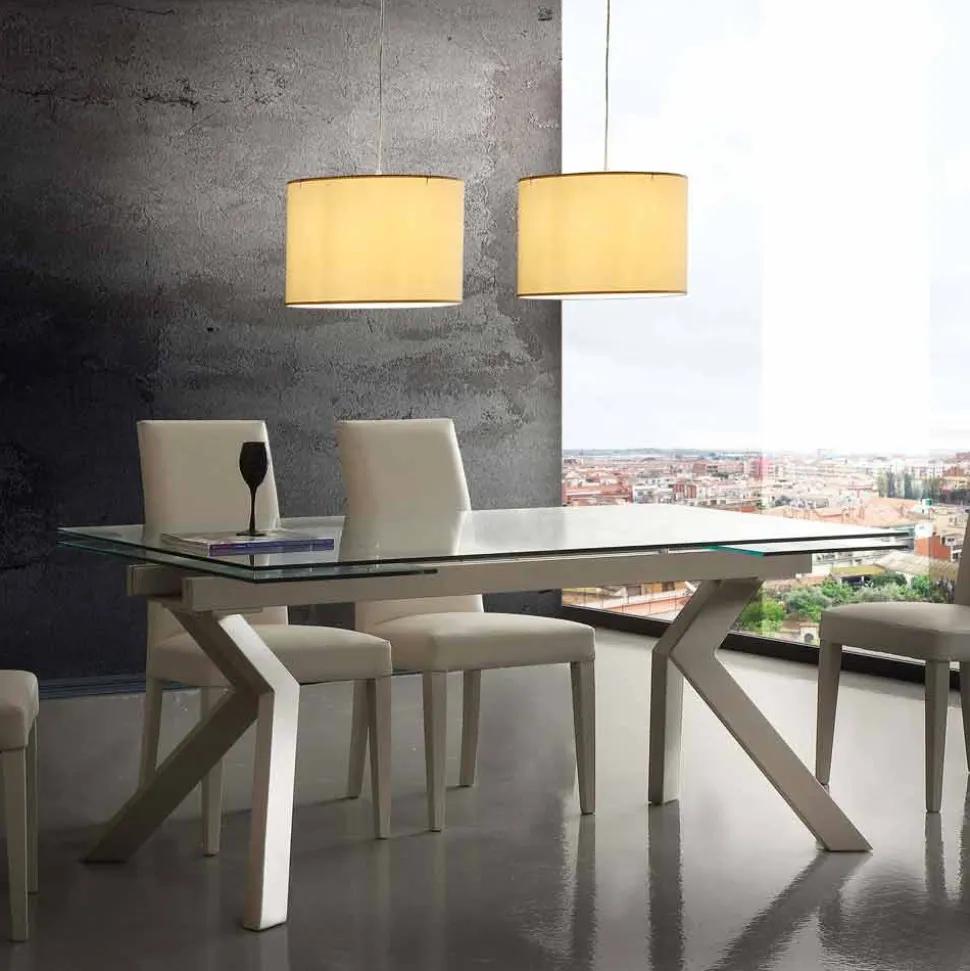 Tavolo di design allungabile in metallo e vetro temperato Mesa