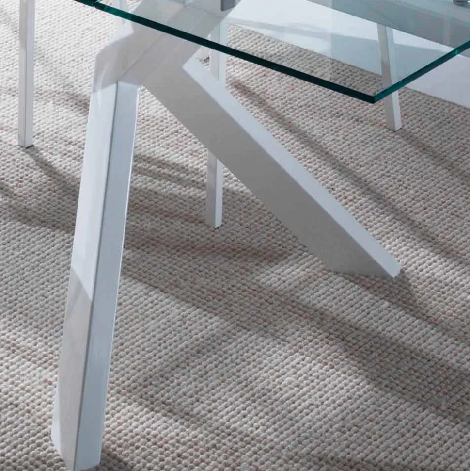 Tavolo di design allungabile in metallo e vetro temperato Mesa