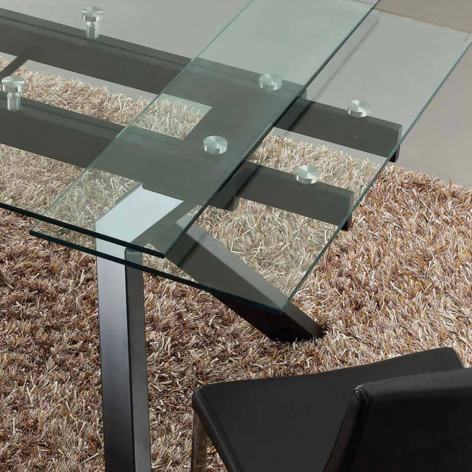 Tavolo di design allungabile in metallo e vetro temperato Mesa