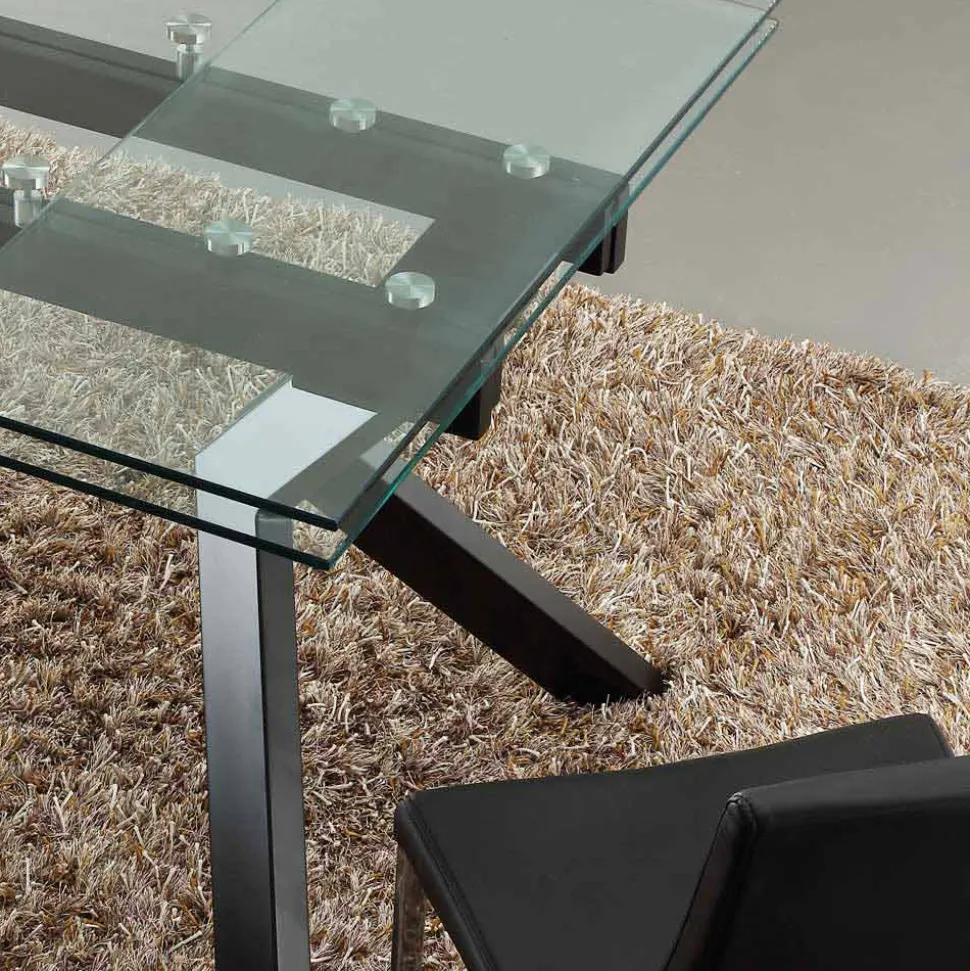 Tavolo di design allungabile in metallo e vetro temperato Mesa