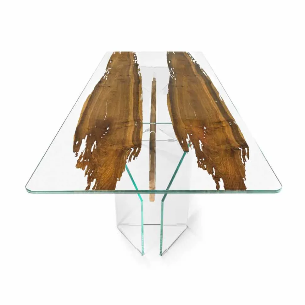 Tavolo di design in legno di briccola veneziana e vetro Venezia