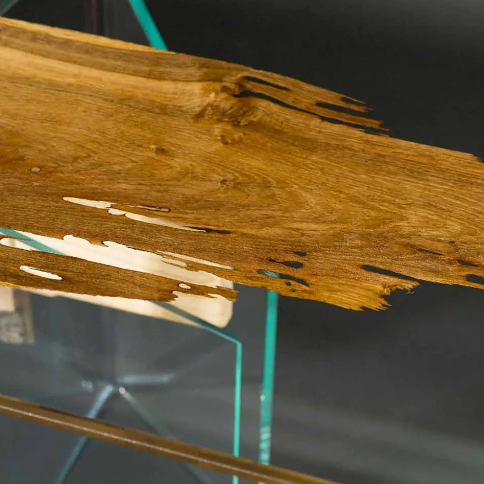 Tavolo di design in legno di briccola veneziana e vetro Venezia