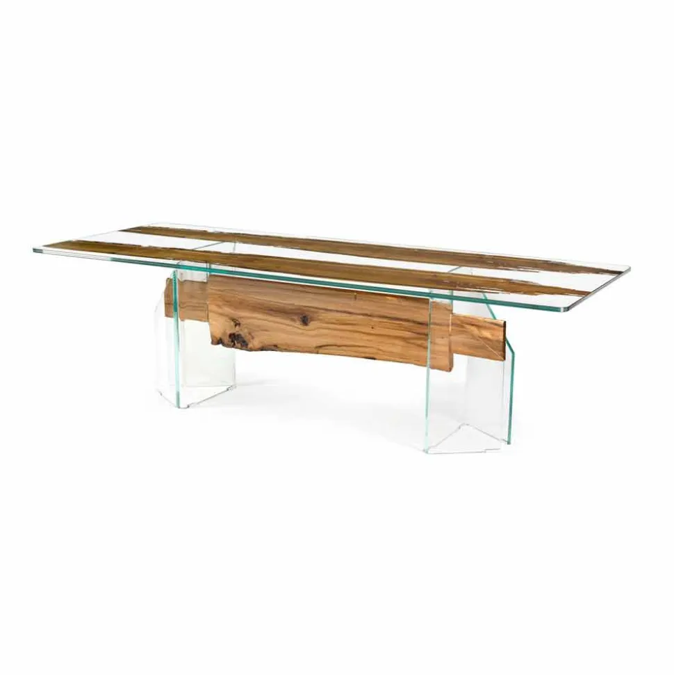 Tavolo di design in legno di briccola veneziana e vetro Venezia