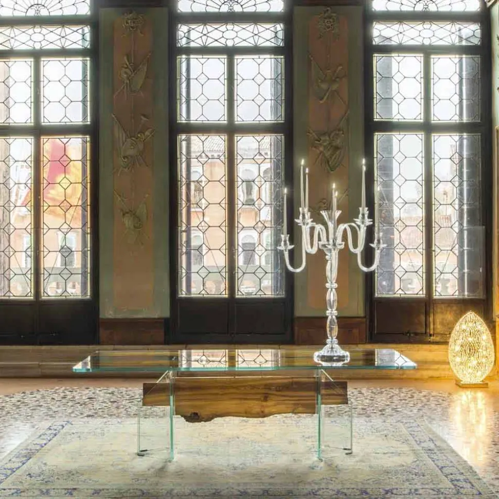Tavolo di design in legno di briccola veneziana e vetro Venezia