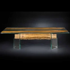 Tavolo di design in legno di briccola veneziana e vetro Venezia