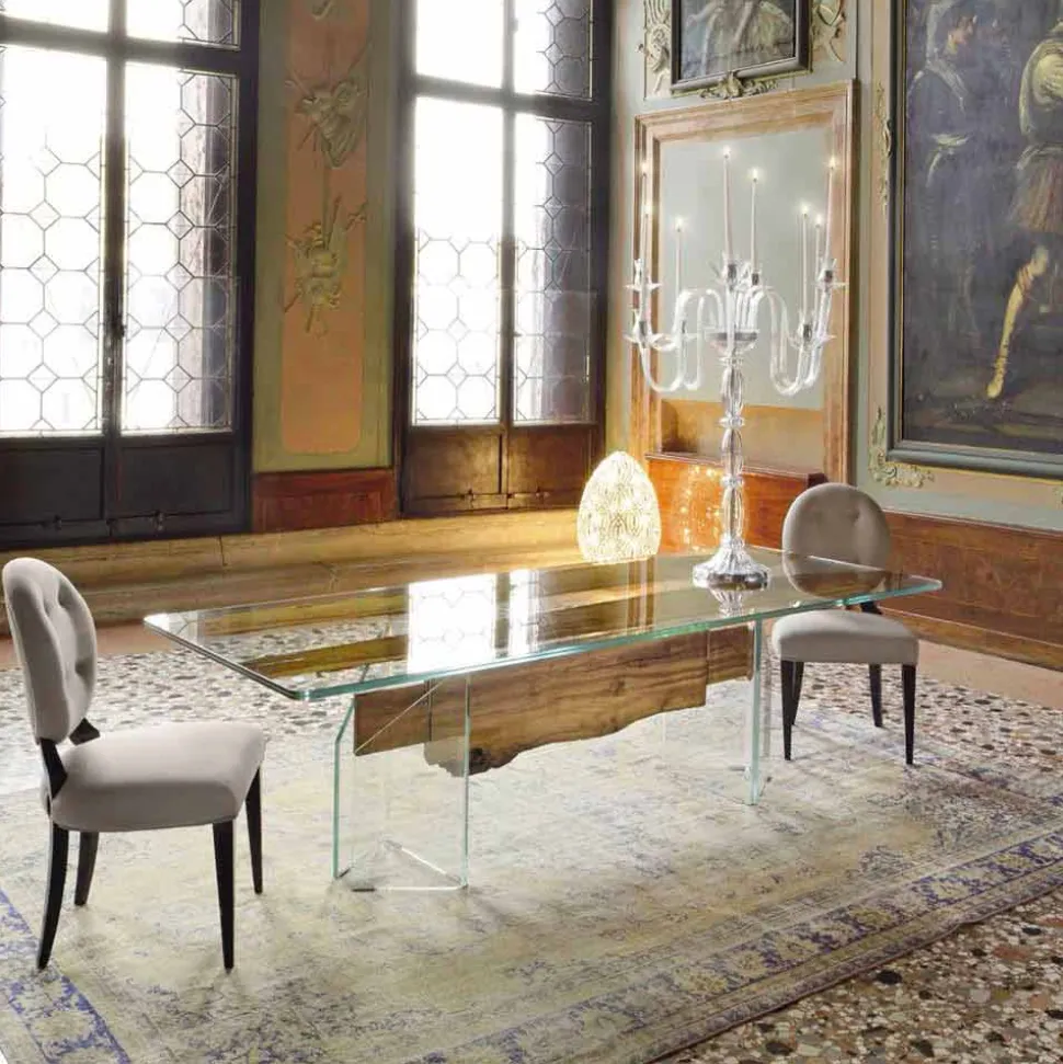 Tavolo di design in legno di briccola veneziana e vetro Venezia
