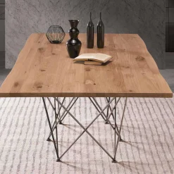 Tavolo di design moderno con piano in legno e base in metallo, Esperia