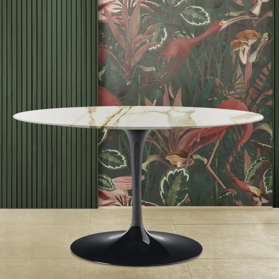 Tavolo Eero Saarinen H 74 con Piano Ovale in Marmo Calacatta Oro Made in Italy - Scarlet