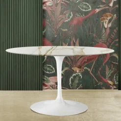 Tavolo Eero Saarinen H 74 con Piano Ovale in Marmo Calacatta Oro Made in Italy - Scarlet