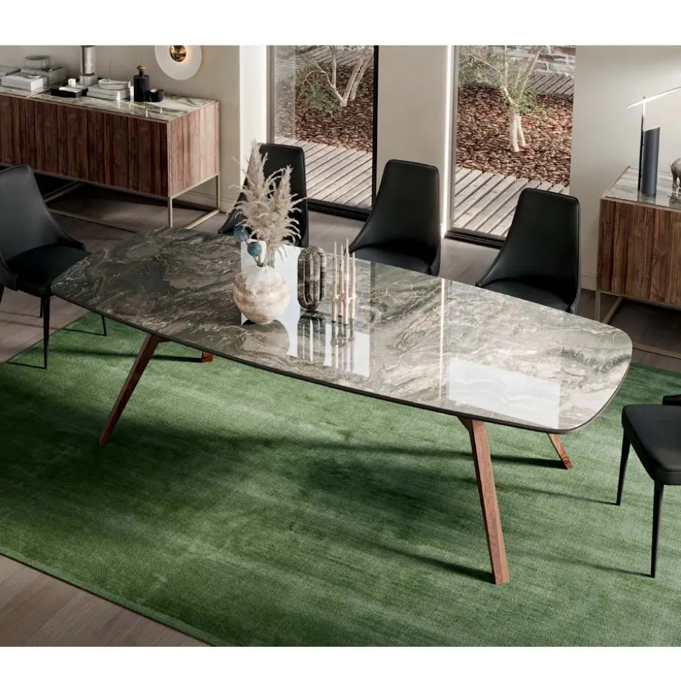 Tavolo Fisso a Botte con Base in Frassino Tinta Noce Canaletto Made in Italy - Nord