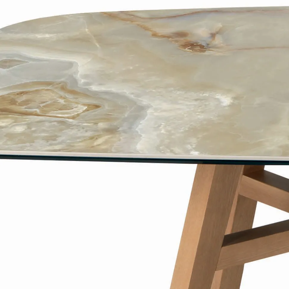 Tavolo Fisso a Botte con Base in Frassino Tinta Noce Canaletto Made in Italy - Nord